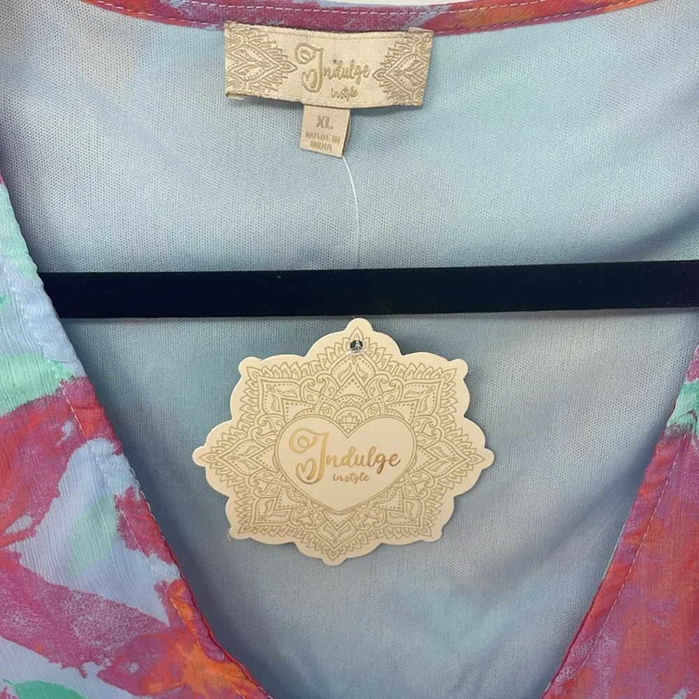 Indulge Tie-Front Ruffle Sleeve Multicolor Floral Blouse Size X-Large Brand New - Picture 2 of 12